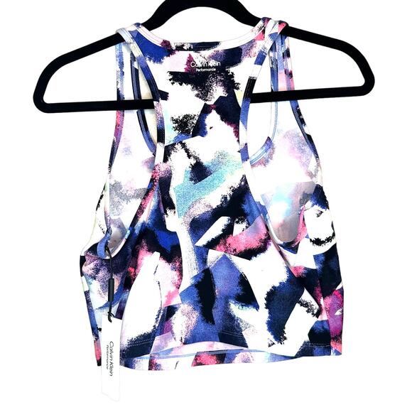 Calvin Klein Women's Blue Abstract Print Performance Crop Tank Top Size Large - Picture 2 of 4